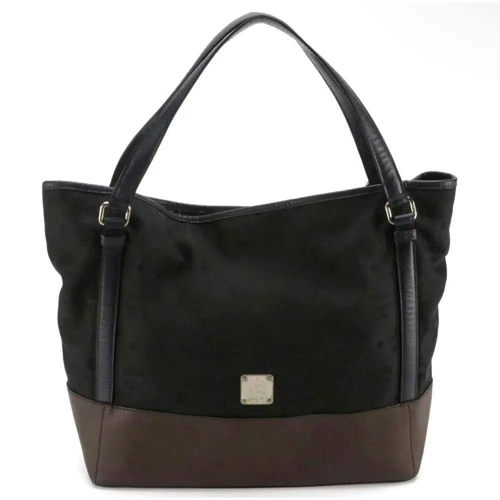 Authenticated MCM Black Hobo Visetos Canvas & Calfskin Leather Purse